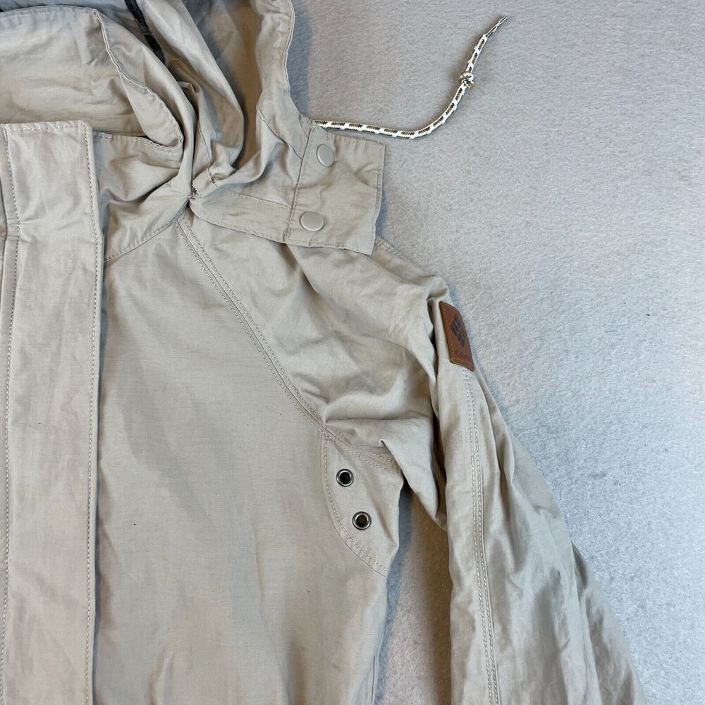 Columbia Womens Hiking Long Rain Jacket Sz XS Khaki Beige Zip Hood Cinch - Picture 6 of 16